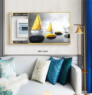 大气时尚家居室内装饰场景客厅沙发卧室床铺电表箱壁画背景图背景效果图现代