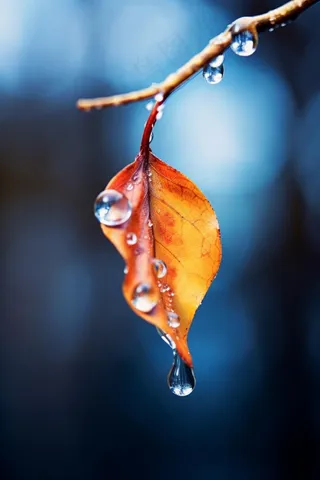 秋叶红色冰水珠背景