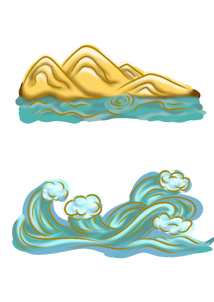 中国风国潮插画海浪波浪背景装饰浪花图案元素(2480x3508)psd模版下载