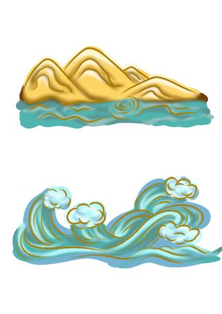 中国风国潮插画海浪波浪背景装饰浪花图案元素