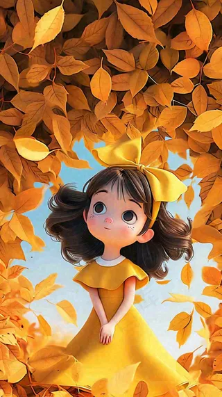 秋天女孩落叶秋叶上玩耍，儿童少女，秋分