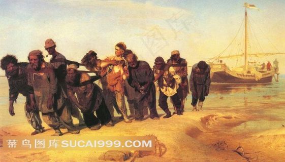 伏尔加河上的纤夫油画