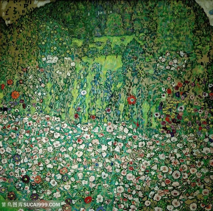 克里姆特油画绿色树花卉装饰画
