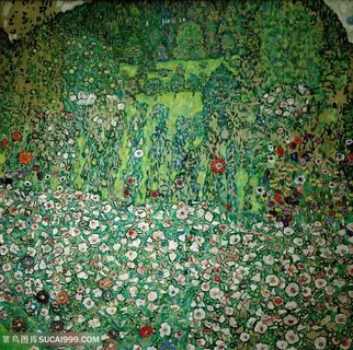 克里姆特油画绿色树花卉装饰画 克里姆特油画绿色树花卉装饰画