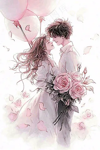 情人节浪漫爱情情侣520粉色爱心气球玫瑰