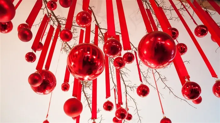 球 红带 圣诞珍宝 珠宝 圣诞节 圣诞装饰品
