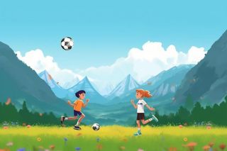 卡通人物运动足球扁平背景