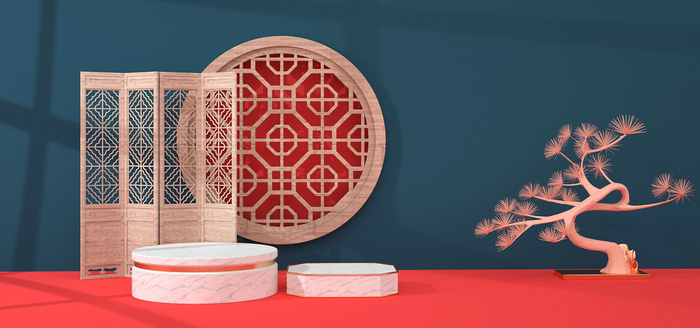 中国风国潮电商促销首页海报C4D背景图3D场景立体设计PSD素材模板psd模版下载