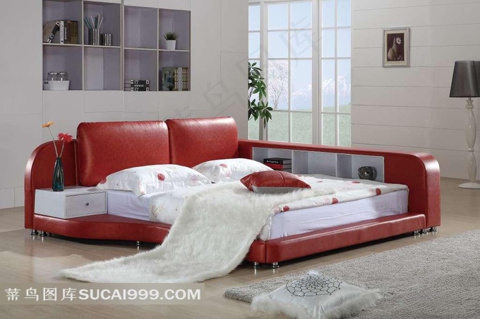 现代红色软床
