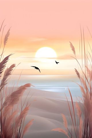 粉蓝渐变落日黄昏简约背景