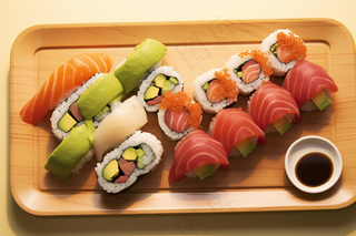 寿司三文鱼鱼籽手握美食摄影图