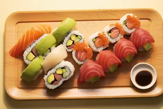 寿司三文鱼鱼籽手握美食摄影图