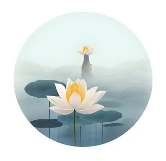 莲花荷花水墨圆框画免抠