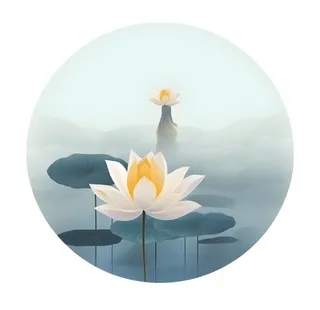 莲花荷花水墨圆框画免抠