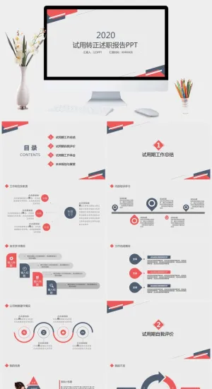 极简试用期转正述职报告PPT模板预览图