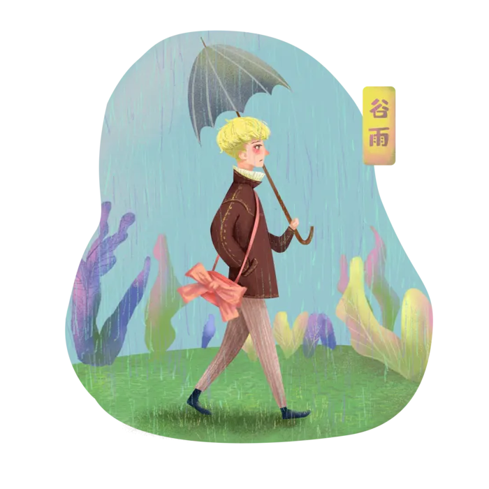  二十四节气谷雨场景插画psd模版下载