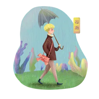 二十四节气谷雨场景插画
