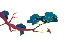 国潮风松树松枝松柏树木手绘植物装饰图案元素PSD设计素材