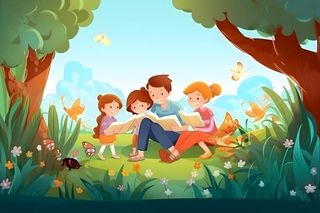 父亲爸爸抱着孩子看书阅读背景