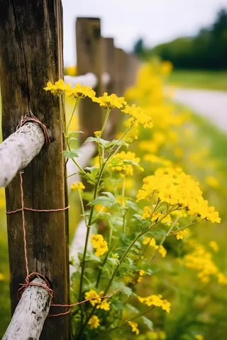 路边花朵栏杆模糊摄影