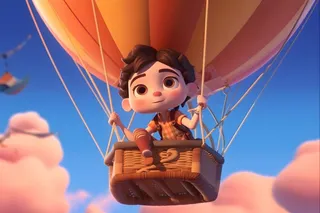 乘坐热气球滑翔粉紫云彩人物动画背景