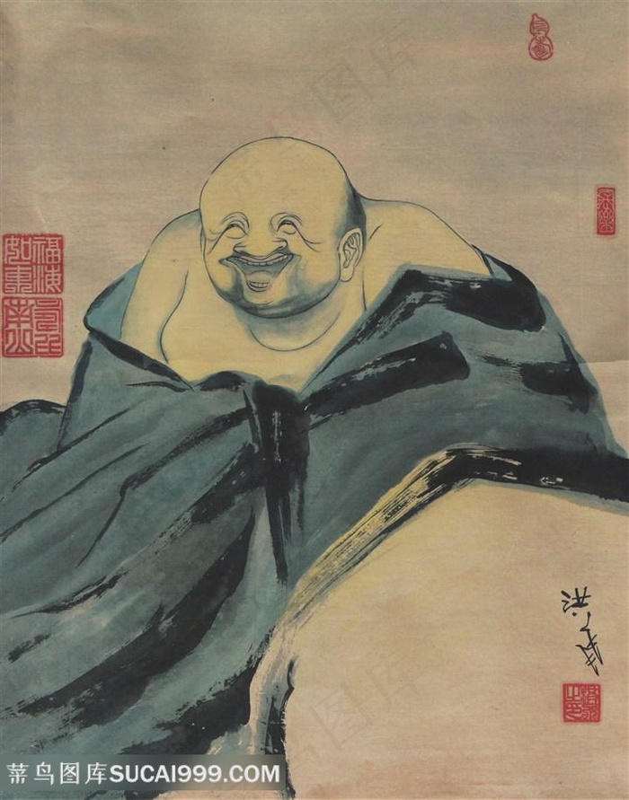 笑脸光头和尚装饰画