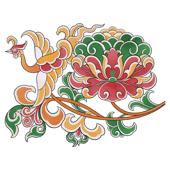 复古中国风国潮敦煌花纹花草插画手绘装饰小元素PSD素材