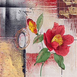 唯美红花彩绘插画