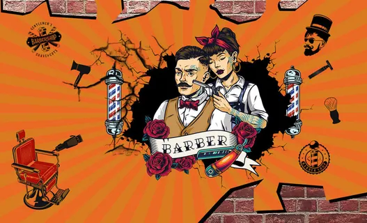 手绘装饰理发店背景