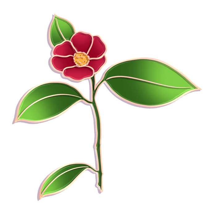 国潮风立体浮雕金边手绘花朵花卉PSD设计PNG免扣图片元素素材psd模版下载