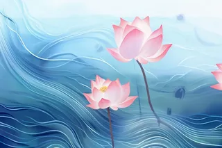 简约大气荷花荷叶蓝色清新背景