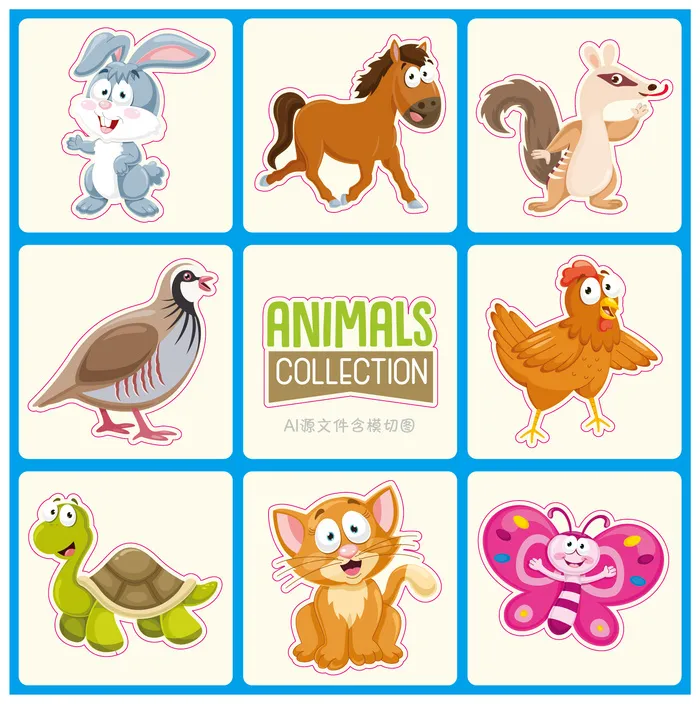 卡通动物不干胶标签贴纸ai矢量模版下载