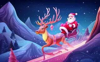 圣诞老人驯鹿拉雪橇卡通插画素材背景