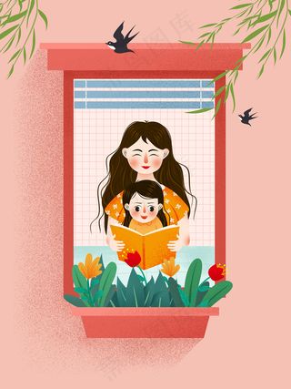 手绘卡通母亲节插画漫画素材