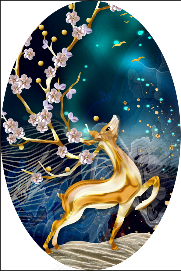 轻奢简约梅花鹿山水夜空卧室客厅玄关画酒店装饰画