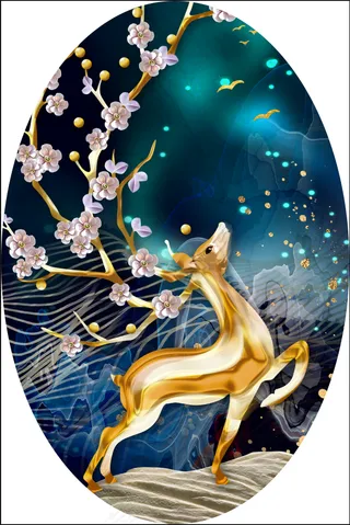 轻奢简约梅花鹿山水夜空卧室客厅玄关画酒店装饰画