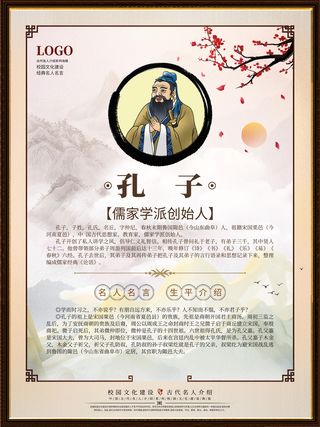 校园文化墙中国古代名人孔子挂画名人介绍简介系列海报
