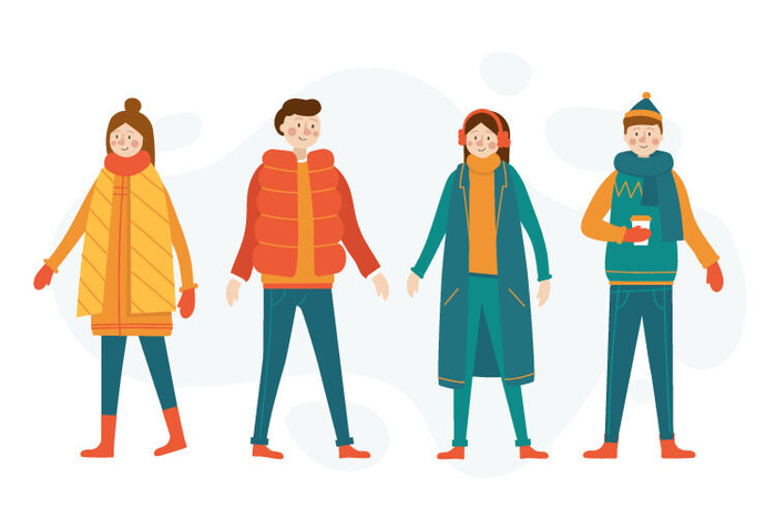 冬天服饰服装冬装穿冬装保暖冬季卡通人物男女装Ai矢量图片素材
