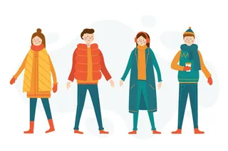 冬天服饰服装冬装穿冬装保暖冬季卡通人物男女装Ai矢量图片素材