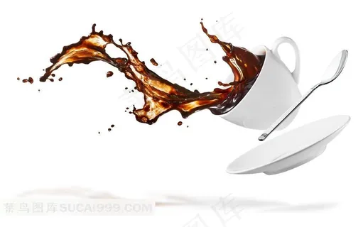 打翻的咖啡杯子与汤匙动态摄影高清图片 打翻的咖啡杯子与汤匙动态摄影高清图片