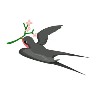 水彩手绘春季春天柳树柳条枝条小鸟小燕子元素PSD设计素材PNG图片