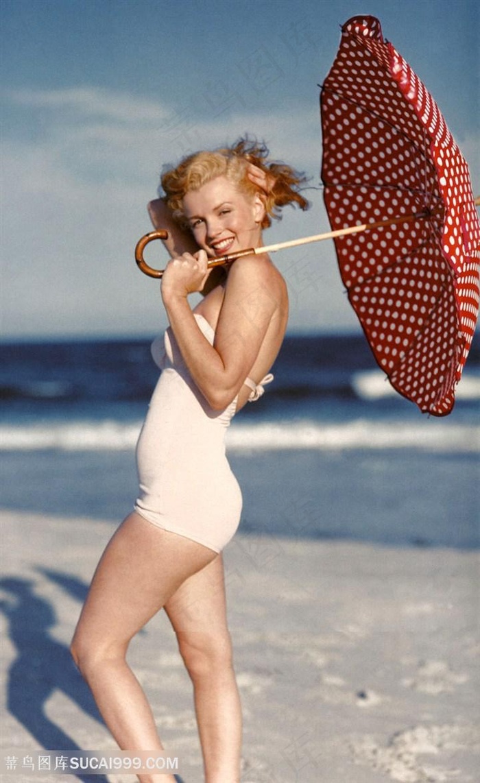 沙滩海景伞玛丽莲梦露装饰画