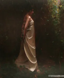 树林丛林女人油画风景画 树林丛林女人油画风景画