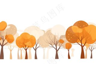 秋天大树黄叶卡通插画免抠