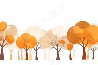 秋天大树黄叶卡通插画免抠