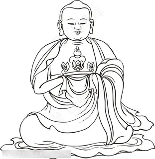 拖着金色头冠的僧人罗汉线描矢量PNG绘画图片