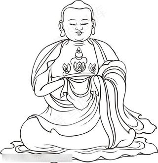 拖着金色头冠的僧人罗汉线描矢量PNG绘画图片