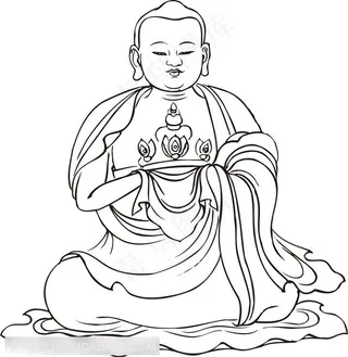 拖着金色头冠的僧人罗汉线描矢量PNG绘画图片