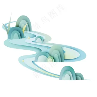 中国风 复古烟 青色 清新山水 剪纸元素 景色 PNG 免抠 素材 中国风 复古烟 青色 清新山水 剪纸元素 景色 PNG 免抠 素材