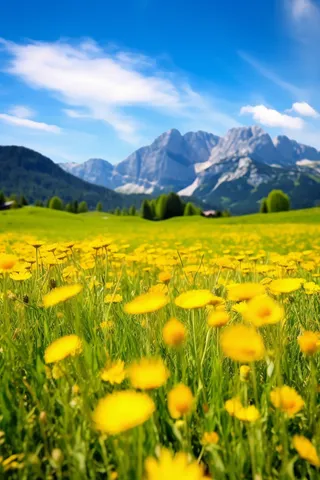 高山草坪上生长的格桑花摄影图